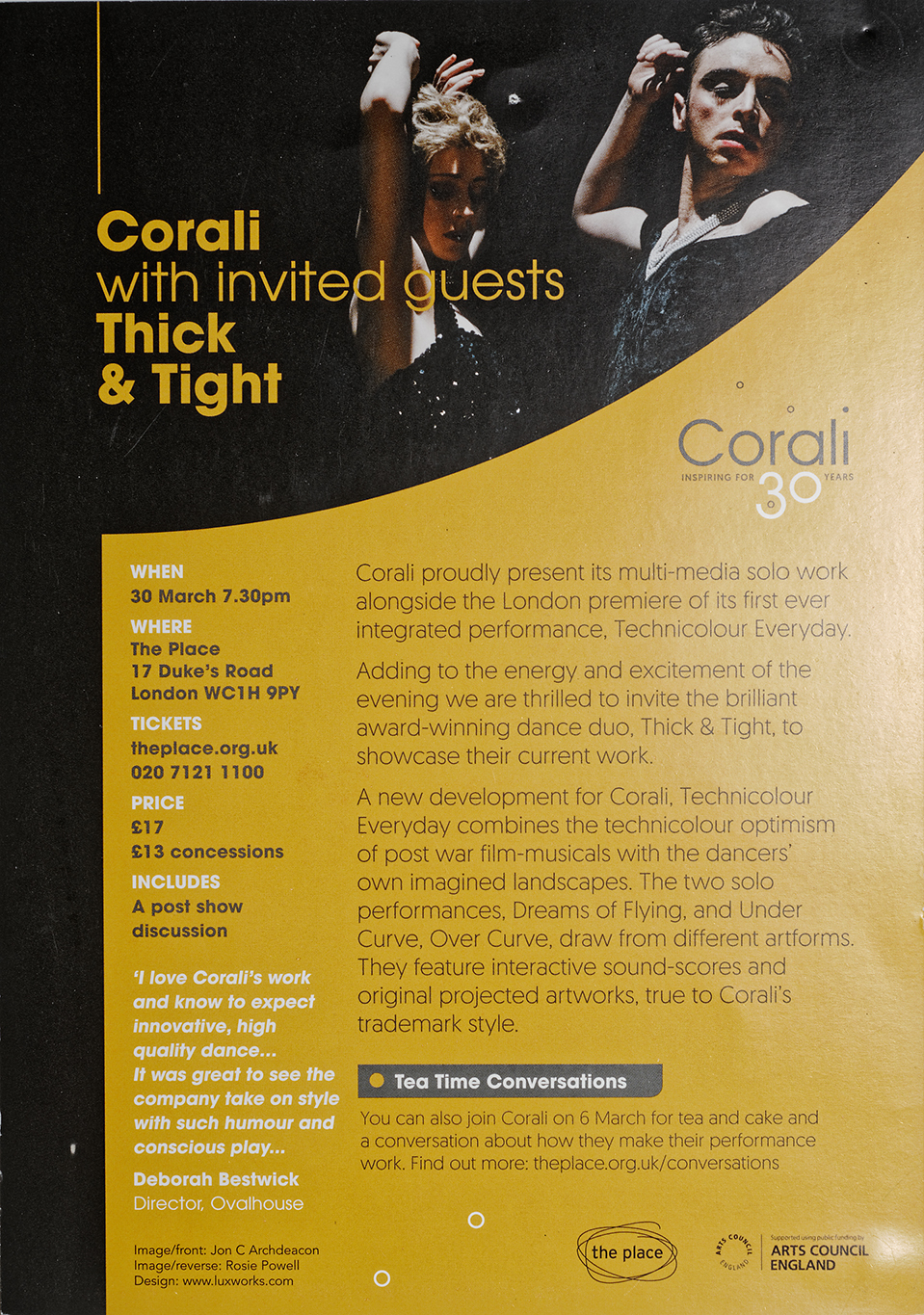 Back of flyer for Corali Curates 2015